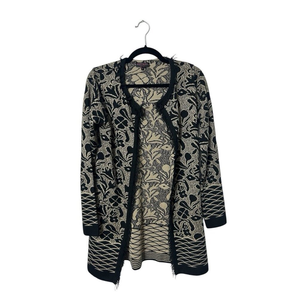 Gottardi Collection Women's Italian Cardigan Sz M Acrylic/Wool Black/Beige Open